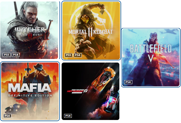 اکانت بازی  battelfield v + need for speed hot persuit + mortal 11 + mafia + witcher 3 - ظرفیت 1 - ps4 & ps5
